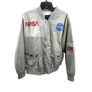 NASA Space Futuristic Gray Bomber Jacket With Patch & Logo Details For Unisex Li